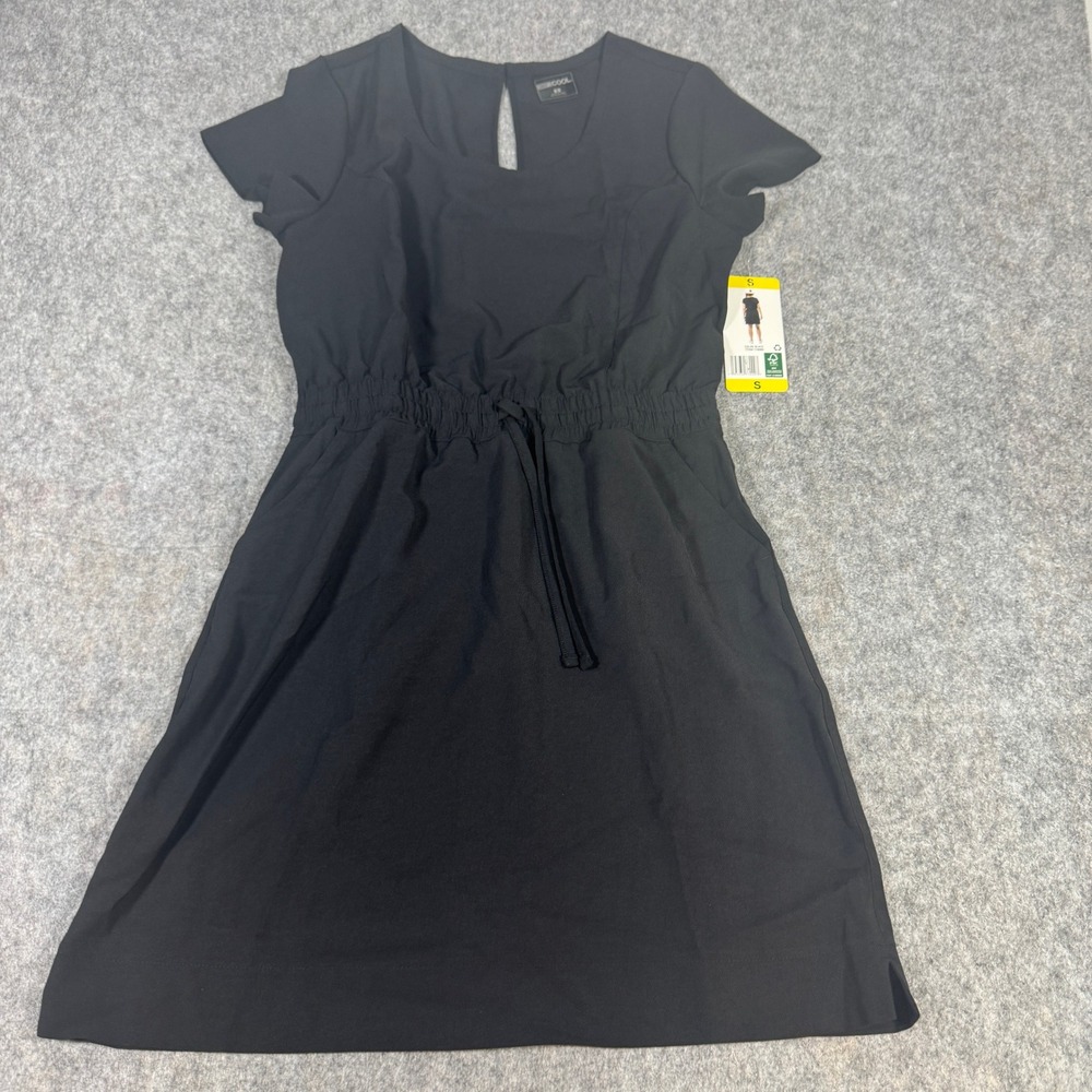 32 Degrees Cool Womens Short Sleeve Active Dress Black Drawstring Pockets Small